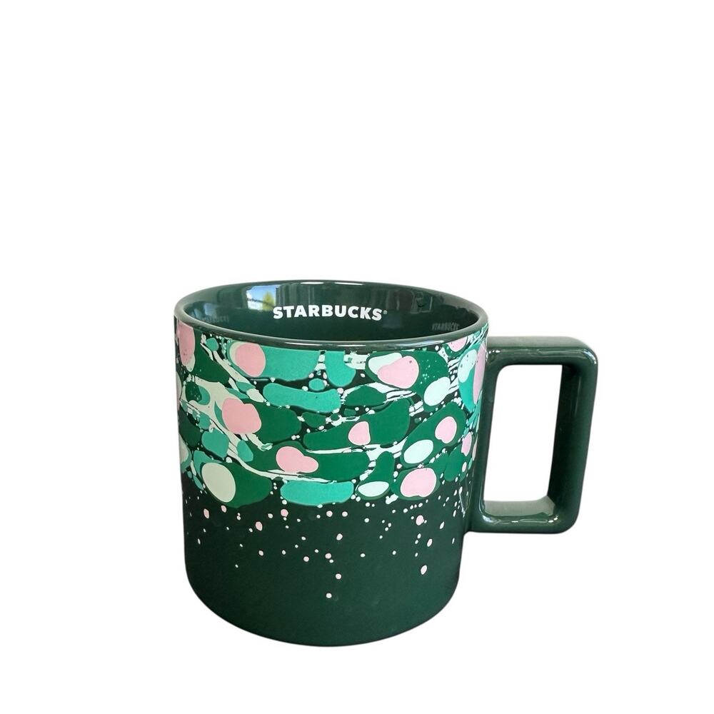 Starbucks 2022 Holiday Venetian Marble Forest Green Ceramic Coffee Mug Cup 12 oz